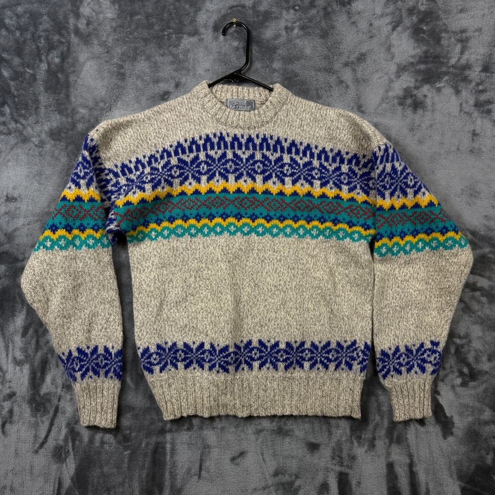Le Tigre Sweater Mens Large Gray Fair Isle Wool Blend Vintage Crewneck Knit 8484